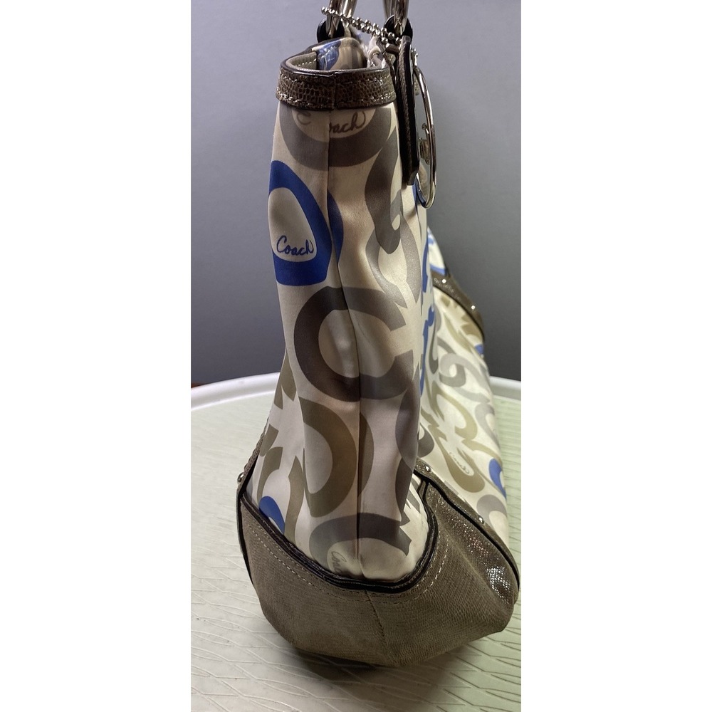 COACH ALEXANDRA CHAIN LINK CLOVER SIGNATURE C SHOULDER BAG- Tan&blue Needs Clean - Picture 9 of 16